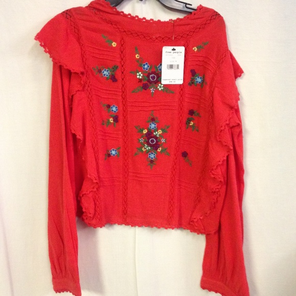 Free People Tops - Free People The Amy Embroidered Long Sleeve Ruffl